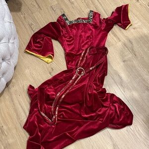 Mother Gothel (Rapunzel) Elegant Red Velvet Dress with Gold Accents